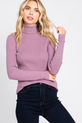 Lavender Ribbed Fitted Long Sleeve Mock Neck Maternity Top