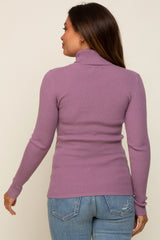 Lavender Ribbed Fitted Long Sleeve Mock Neck Maternity Top