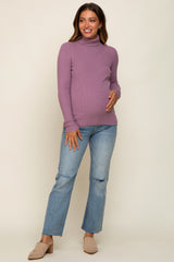 Lavender Ribbed Fitted Long Sleeve Mock Neck Maternity Top