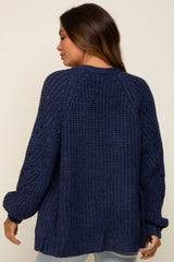 Navy Blue Chunky Knit Maternity Cardigan