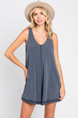 Grey Rounded V-Neck Sleeveless Maternity Romper