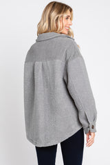 Grey Colorblock Fleece Shirt Jacket