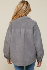 Grey Colorblock Fleece Maternity Shirt Jacket