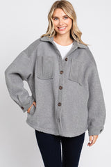 Grey Colorblock Fleece Maternity Shirt Jacket