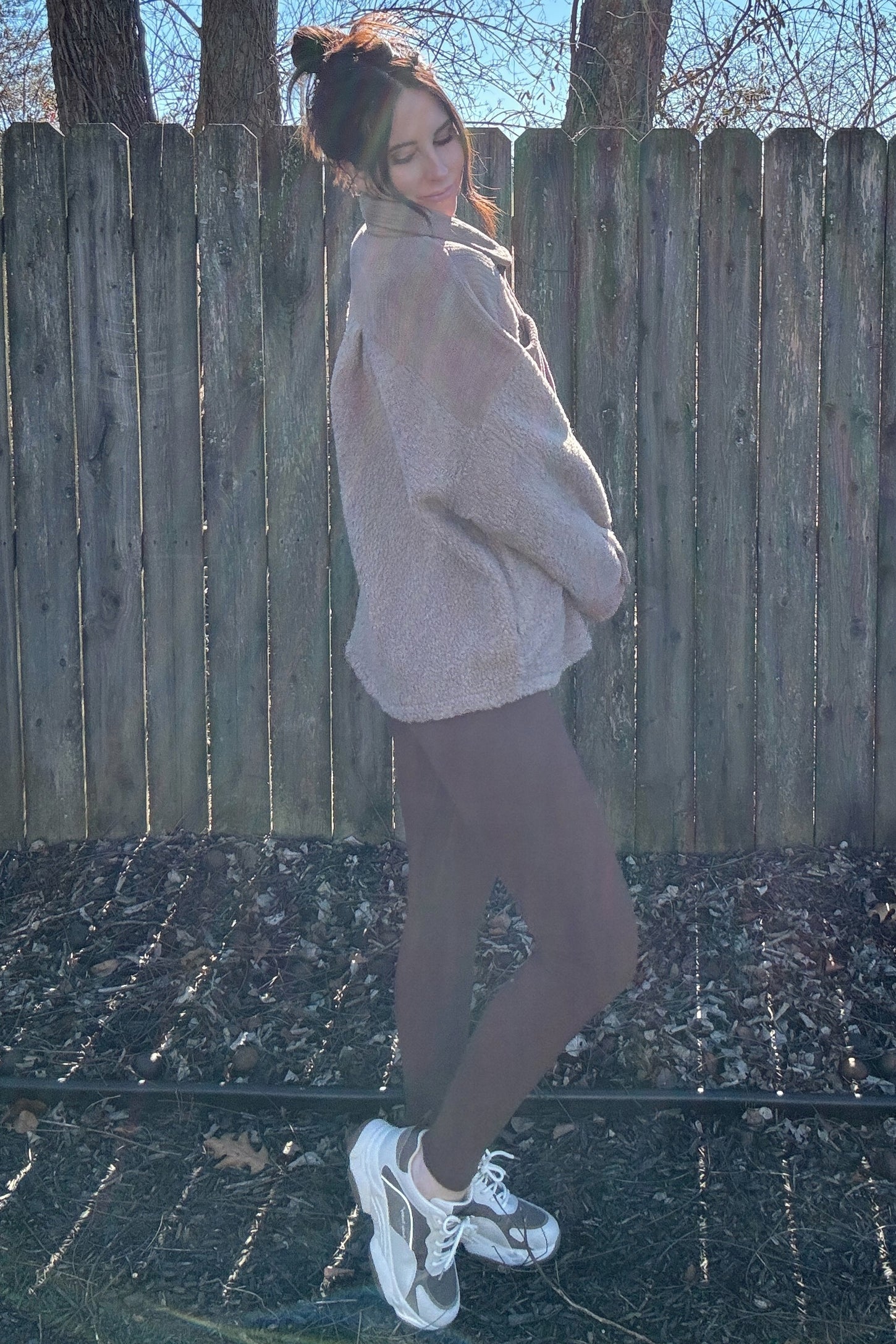 Mocha Colorblock Fleece Maternity Shirt Jacket