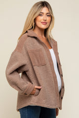 Mocha Colorblock Fleece Maternity Shirt Jacket