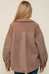 Mocha Colorblock Fleece Maternity Shirt Jacket