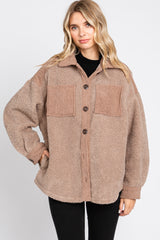 Mocha Colorblock Fleece Maternity Shirt Jacket