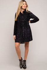 Black Burnout Velvet Maternity Button Up Dress