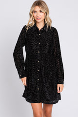 Black Burnout Velvet Button Up Dress