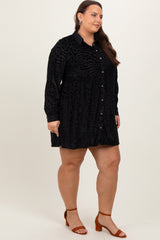 Black Burnout Velvet Plus Button Up Dress