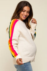 Ivory Multicolor Striped Sleeve Maternity Sweater