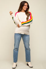 Ivory Multicolor Striped Sleeve Maternity Sweater