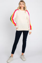 Ivory Multicolor Striped Sleeve Sweater