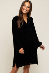 Black V-Neck Velvet Maternity Dress