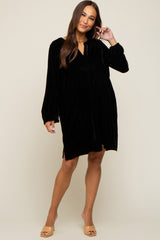 Black V-Neck Velvet Maternity Dress