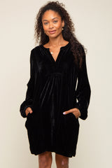 Black V-Neck Velvet Maternity Dress