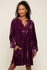 Plum V-Neck Velvet Maternity Dress