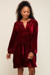 Burgundy V-Neck Velvet Dress