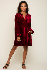 Burgundy V-Neck Velvet Dress