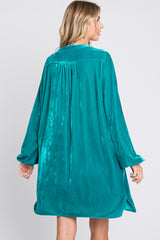 Emerald V-Neck Velvet Dress