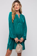 Emerald V-Neck Velvet Maternity Dress