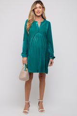 Emerald V-Neck Velvet Maternity Dress