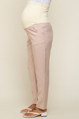 Beige Satin Crop Maternity Pants