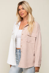 Beige Color blocked Courdoroy Button Down Top