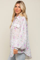 Lavender Pleated Floral Oversized Blouse