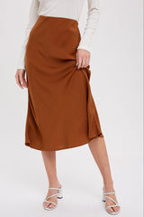 Camel Satin Midi Skirt