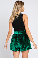 Green Velvet Sash Tie Shorts