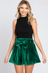 Green Velvet Sash Tie Maternity Shorts