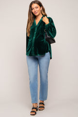 Hunter Green Velvet Button Front Collared Maternity Blouse