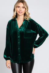 Hunter Green Velvet Button Front Collared Maternity Blouse