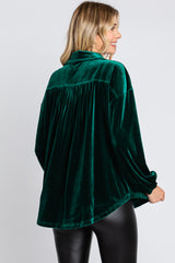 Hunter Green Velvet Button Fron Collared Blouse