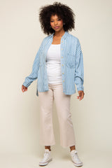 Light Blue Striped Front Pocket Button Up Top