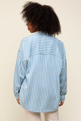 Light Blue Striped Front Pocket Button Up Top