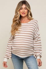 Taupe Striped Maternity Sweater