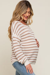 Taupe Striped Maternity Sweater