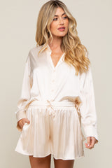 Cream Satin Button Down Maternity Short Sleep Set