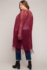 Burgundy Crochet Fringe Hem Maternity Plus Cardigan