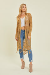 Gold Crochet Fringe Hem Cardigan