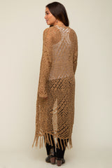 Gold Crochet Fringe Hem Maternity Cardigan