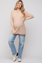 Beige Brushed Knit Maternity Sweater