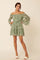 Green Floral Swiss Dot Chiffon Tier Mini Peasant Dress