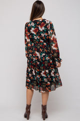 Black Floral Ruffle V-Neck Maternity Dress