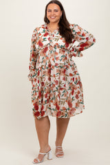 Ivory Floral Ruffle V-Neck Maternity Plus Dress