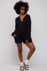 Black Button Up Sweater Romper