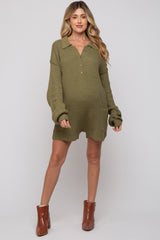 Olive Button Up Maternity Sweater Romper